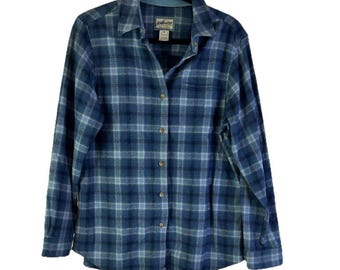 90er Jahre Pendleton Wolle Hemd Damen Mittel Kariert Flanell Blau, Pendleton Damen Hemd, Vintage Wolle Flanell Hemd