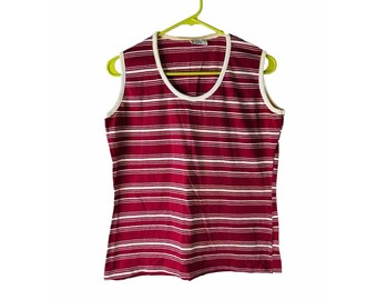 70s Womens Large Color Block Stripe Sleeveless Shirt Tank Top Hippy Preppy, Womens Sleeveless Blouse, Vintage Tank Top, 1970s Shirt