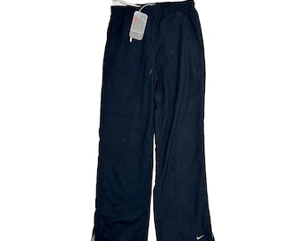 NOS Y2K Nike Damen Kleine Mini Swoosh Gefüttert Baggy Bootcut Sweathose Schwarz, Nike Damenhose, Vintage Baggy Jogginghose, Damen Gym Hose