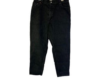 jaren 90 Levis 550 relaxte pasvorm taps toelopende pijpen zwarte jeans VS 16 dames, Levis damesjeans, vintage Levis 550 jeans, mom jeans