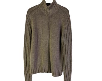 Y2K Banana Republic Mens Medium Wool Cashmere Zip Cardigan Sweater Brown, Mens Knit Sweater, Vintage Banana Republic Sweater, Sweater