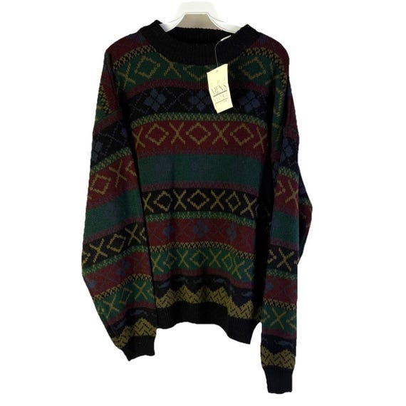 Deadstock 90s Streetwear Mens Large Rainbow Abstract Knit Sweater, Mens Knit Sweater, vintage Abstract Sweater, Dad Sweater