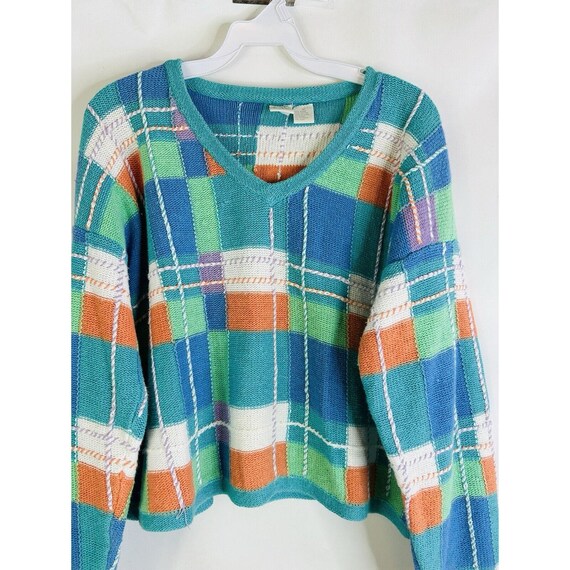 90s Womens Medium Rainbow Patchwork Plaid Cropped… - image 3