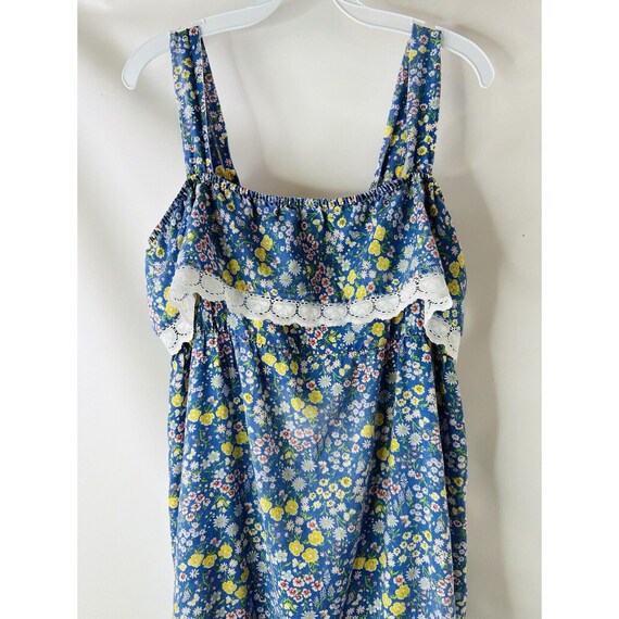 70s Womens Large Floral Frilly Lace Sleeveless Su… - image 4