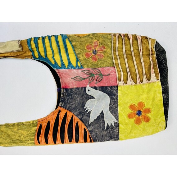 90s Hippy Boho Rainbow Patchwork Shoulder Bag Tot… - image 2