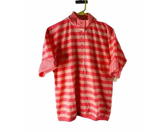 NOS 80s Womens Large Color Block Stripe Button Henley Shirt Pink Preppy, Womens Henley Shirt, Vintage Striped Shirt, Streetwear Shirt