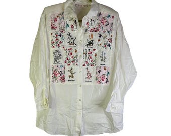 Deadstock 90s Womens 14/16 Patchwork Floral Garden Button Shirt Cottagecore, Womens Patchwork Shirt, Vintage Cottagecore Shirt, Garden Shirt