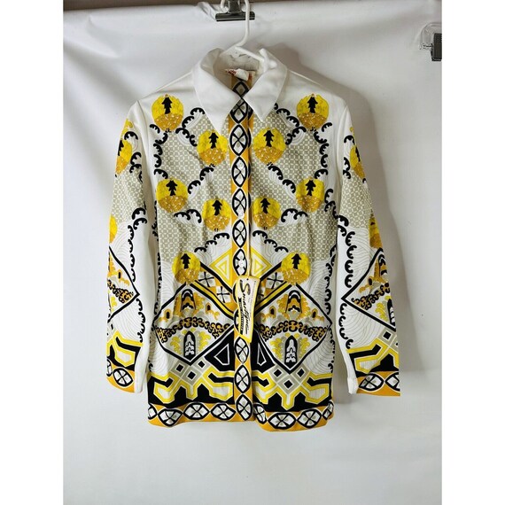 70s Womens Medium Pointed Loop Collar Printed Kni… - image 3