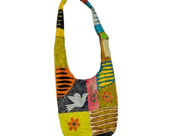 90s Hippy Boho Rainbow Patchwork Shoulder Bag Tote Purse, Rising International Bag, Vintage Patchwork Shoulder Bag, Hippy Purse