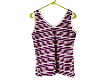 70s Womens Medium Rainbow Stripe Tank Top Sleeveless Shirt Hippy Preppy, Womens Sleeveless Blouse, Vintage Tank Top, 1970s Striped Shirt