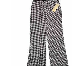 NOS VTG 70s Womens 14 Large Hounstooth Plaid Belted High Rise Wide Leg Pant, Vintage Knit Flare Pants, Womens Disco Pants, 70s Plaid Pants