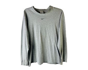 90s Nike Mens Large Center Swoosh Distressed Long Sleeve T Shirt Gray, Nike Center Swoosh T Shirt, Mens Nike T Shirt, Vintage Nike Shirt