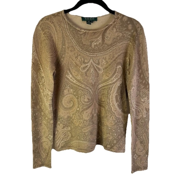 90s Lauren Ralph Lauren Silk Cashmere Sweater Paisley Lightweight PS, Lauren Ralph Lauren Sweater, Womens Silk Sweater, Paisley Sweater