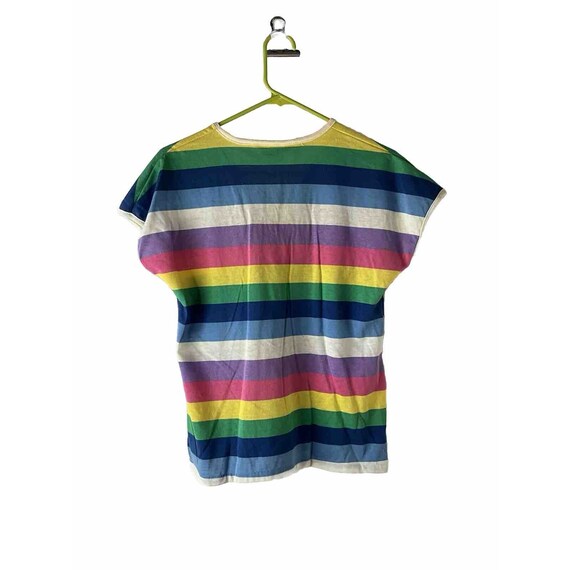 70s Womens Medium Rainbow Stripe V Neck T Shirt B… - image 5