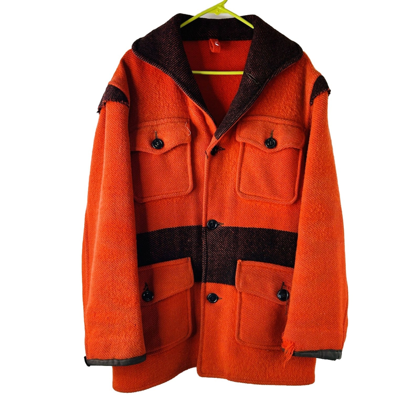 1960s Cass Mackinaw Mens XL Wool Color Block Hunting Jacket Red USA