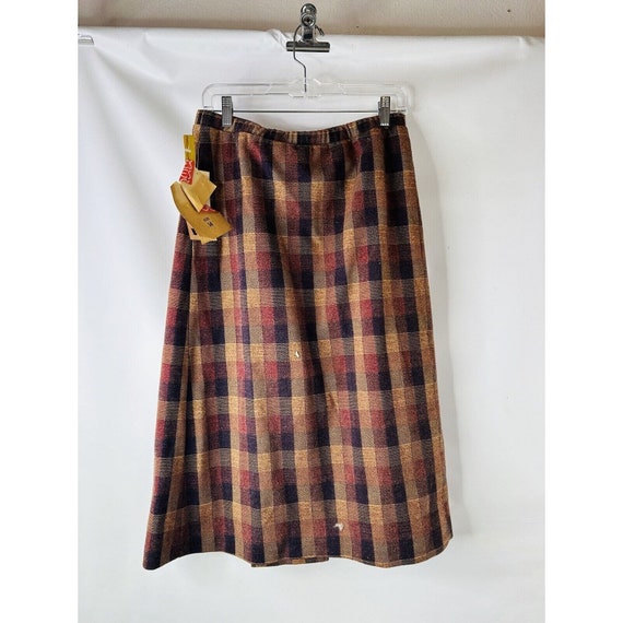 NOS 70s Womens 13/14 Plaid Knit A Line Knee Skirt… - image 9