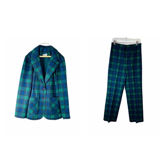 70s Womens 14 Tartan Plaid Knit Blazer Jacket Wide Leg Pant Suit Set Disco Womens Plaid Pant Suit Vintage Wide Leg Pant Suit Etsy UK