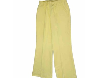 70er Damen 16 Große gelbe Strickhose mit hohem Bund und weitem Bein, Disco-Hippie, Damenhose mit weitem Bein, 1970er-Strickhose, Vintage-Schlaghose