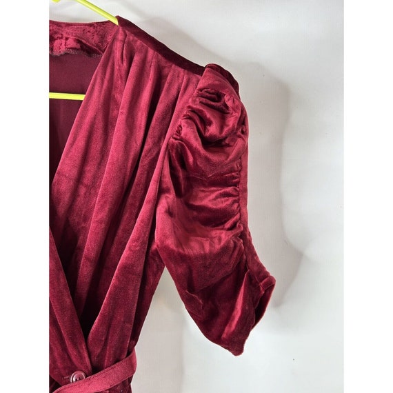 80s Womens Large Velour Velvet Puff Sleeve Pleate… - image 2