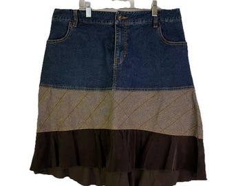 Y2K damska 12 Denim Kontrastowa Mini Spódnica Kolorowa Grunge, Damska Spódnica Jeansowa, Spódnica Vintage Color Block, Spódnica Grunge