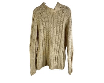 80s Mens Medium Wool Chunky Cable Knit Fisherman Sweater Preppy, Mens Knit Sweater, Vintage Fisherman Sweater, Wool Cable Knit Sweater