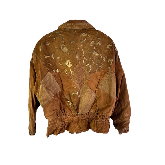 90s Womens Medium Suede Leather Patchwork Dolman … - image 9