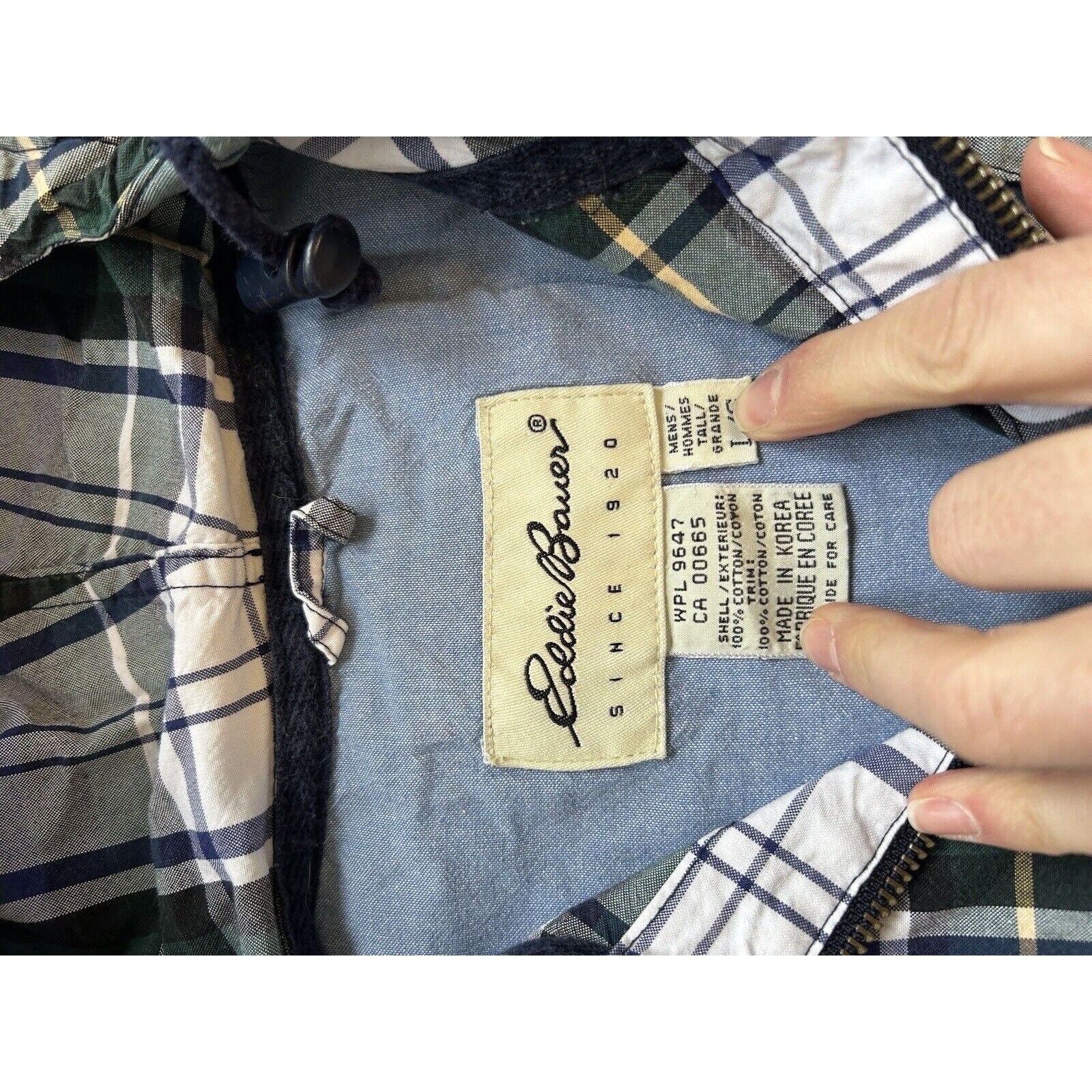 90s Eddie Bauer Mens Large Tartan Plaid 1/2 Zip Hooded