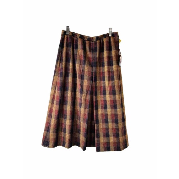 NOS 70s Womens 13/14 Plaid Knit A Line Knee Skirt… - image 1