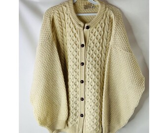 80s Womens 2XL Irish Wool Chunky Cable Knit Fisherman Cardigan Sweater, Womens Cable Knit Cardigan Sweater, Vintage Fisherman Sweater