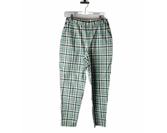 90s ESPIRIT Mujer 12 Plaid High Rise Tobillo Chino Pantalones Grunge Punk, Espirit Pantalones de Mujer, Vintage Plaid Chino Pantalones, Pantalones de Mujer de los 90s