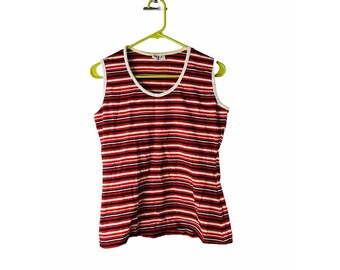 70s Womens Large Color Block Stripe Sleeveless Shirt Tank Top Hippy, Womens Sleeveless Blouse, Vintage Tank Top, 1970s Womens Shirt