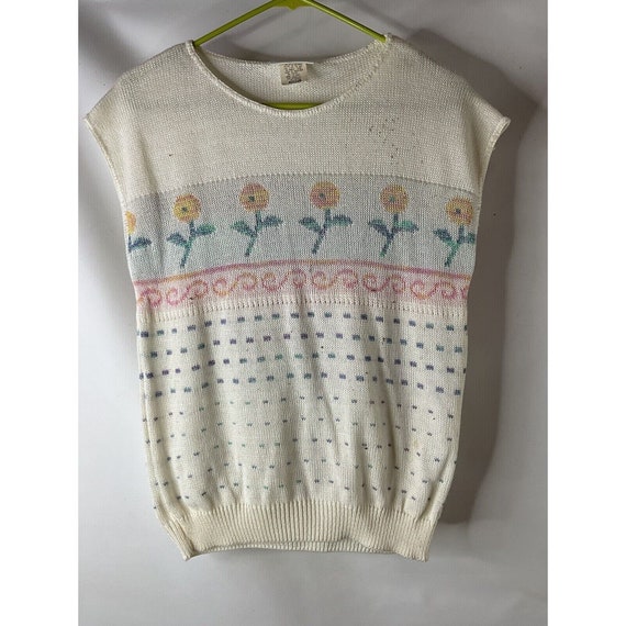 80s Womens Medium Garden Floral All Over Knit Lig… - image 3