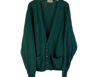 Cárdigan de lana de punto trenzado para hombre, talla XL, estilo rockabilly de los 90, suéter de punto para hombre, suéter de pescador vintage, suéter rockabilly