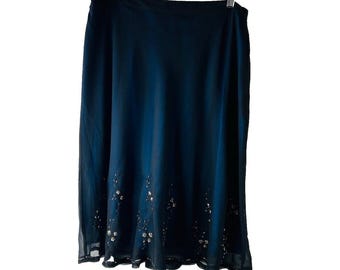 NOS Y2K Damen 14 Verschönerter Floral Sheer Overlay Rock Fairy Whimsigoth, Verzierter Rock für Frauen, Vintage Whimsigoth Rock, Feenrock