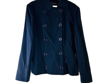 90er Jahre Ralph Ralph Lauren Damen 12 Wolle Zweireihige Pea Coat Jacke USA, Ralph Lauren Damenjacke, Vintage Peacoat, Wollmantel