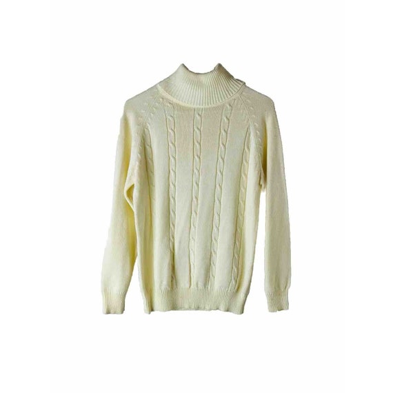 70s Womens Large Lightweight Cable Knit Turtleneck