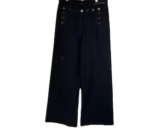 Vintage 1940s WWII Navy Sailor Pants, Black Wool Wide Leg Trousers