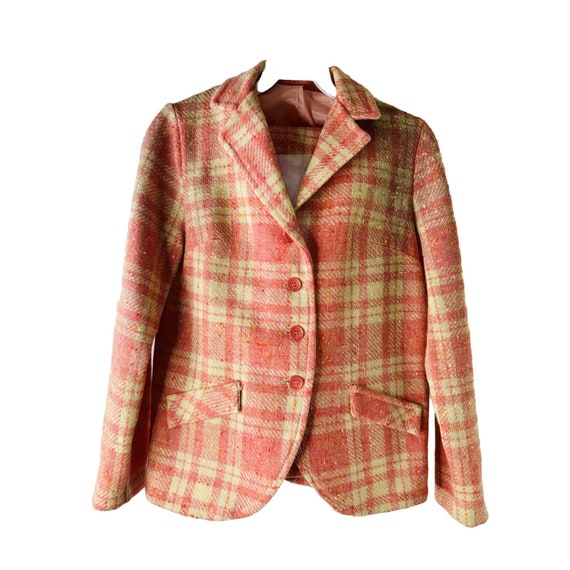 cigarette suit ladies 1950s Womens Small Wool Pink Plaid Cigarette Pants Blazer Jacket Set, Barbiecore Pink Suit, Womens Plaid Pant Suit, VTG Cigarette Pants