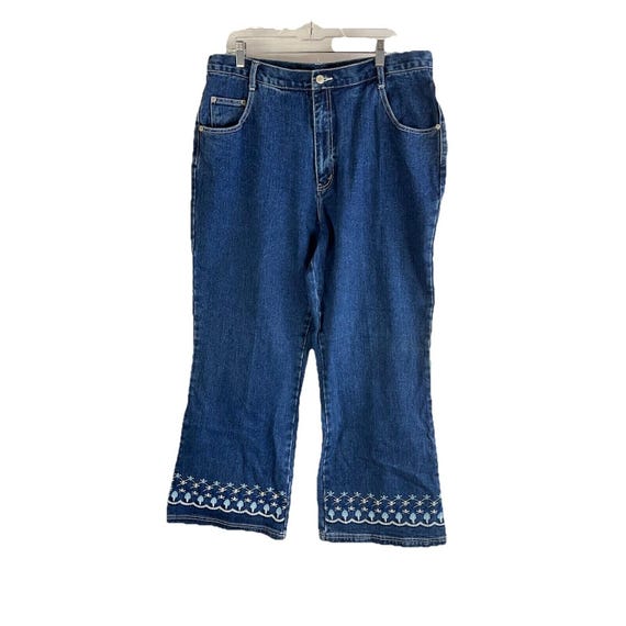 Y2K Womens 20 W Embroidered Floral Baggy Flared Jeans Skater Grunge, Womens Embroidered Jeans, Vintage Baggy Jeans, Flared Jeans