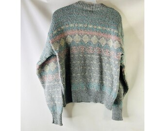 90s Eddie Bauer Womens Medium Wool Pastel Fair Isle Knit Crewneck
