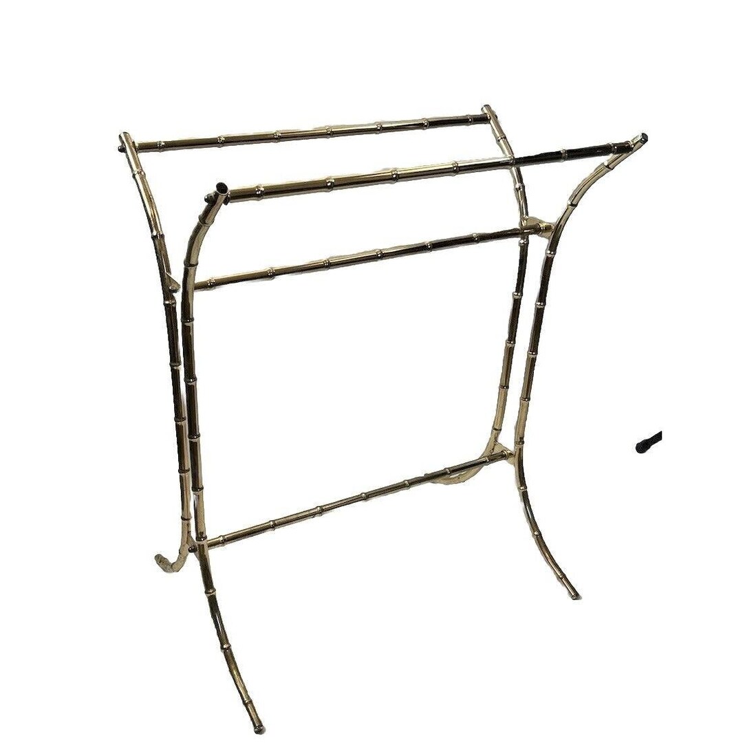 70s Brass Bamboo Towel Drying Rack Bar Mid Century Modern Regency ...