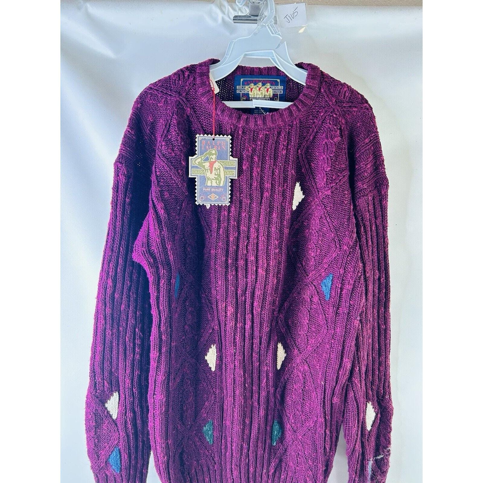 NOS 90s Chaps Ralph Lauren Mens Large Linen Cotton Cable Knit 