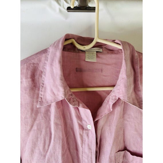 90s Womens XL Linen Button Front Blouse Shirt Pur… - image 5