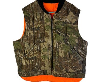 90s Streetwear Mens 2XL Reversible Camouflage Blazer Orange Vest Coat, Mens Reversible Vest, Vintage Camouflage Coat, Streetwear Vest