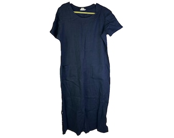 90s Womens 14 Linen Pocket Long Maxi Dress Flowy Gauzy Lagenlook, Womens Linen Dress, Lagenlook Dress, Flowy Dress