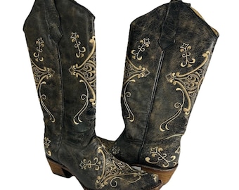 ヴィンテージ 1980年代 サークルG ブラウンレザー 花柄刺繍 ウエスタン