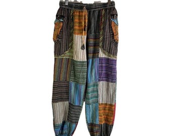 Pantaloni da jogging larghi patchwork arcobaleno XL da donna anni '90, Boho Hippy Artsy, pantaloni da jogging da donna, pantaloni patchwork vintage, pantaloni artistici
