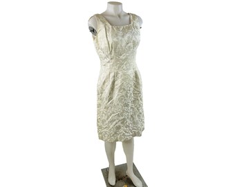 1950s Mod Womens Medium Satin Brocade Sleeveless Sheath Dress, Vintage Brocade Dress, 1950s Cocktail Dress, Vintage Wedding Dress, Dress