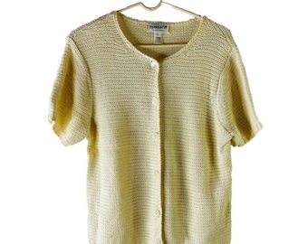 90s Pendleton mujeres grande algodón lino malla punto cardigan suéter marfil, suéter de mujer Pendleton, suéter de cárdigan de malla vintage, suéter
