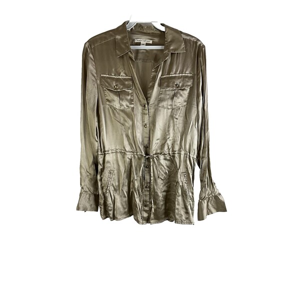 Y2K Banana Republic Womens XS Silk Satin Button Shirt, Banana Republic Womens Button Shirt, Vintage Silk Satin Blouse, Military Shirt